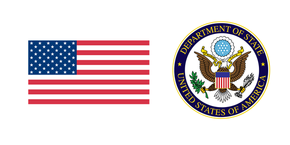 U.S. flag and U.S. Department of State logo