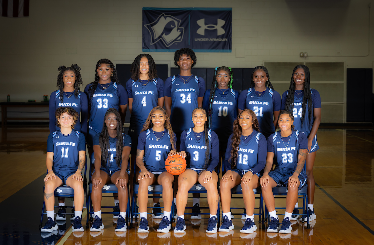 The Santa Fe College Women’s Basketball Team poses for a photograph in the SF Gym.