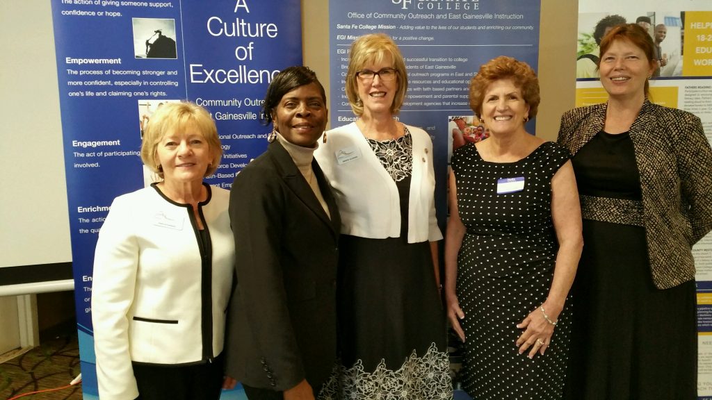 Pictured from left: Joan Suchorski, current President of Altrusa International of Gainesville; Karen Cole-Smith, Executive Director of Community Outreach and East Gainesville Instruction; Bennye Alligood, former President of Altrusa International of Gainesville; Carole Windsor, former Chair of Academic Foundations and Altrusa guest; and Julie Falt Adult Education Program Coordinator.