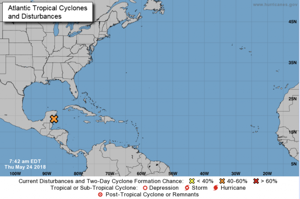 Map of potential tropical storm development currently over the Yucatan peninsula