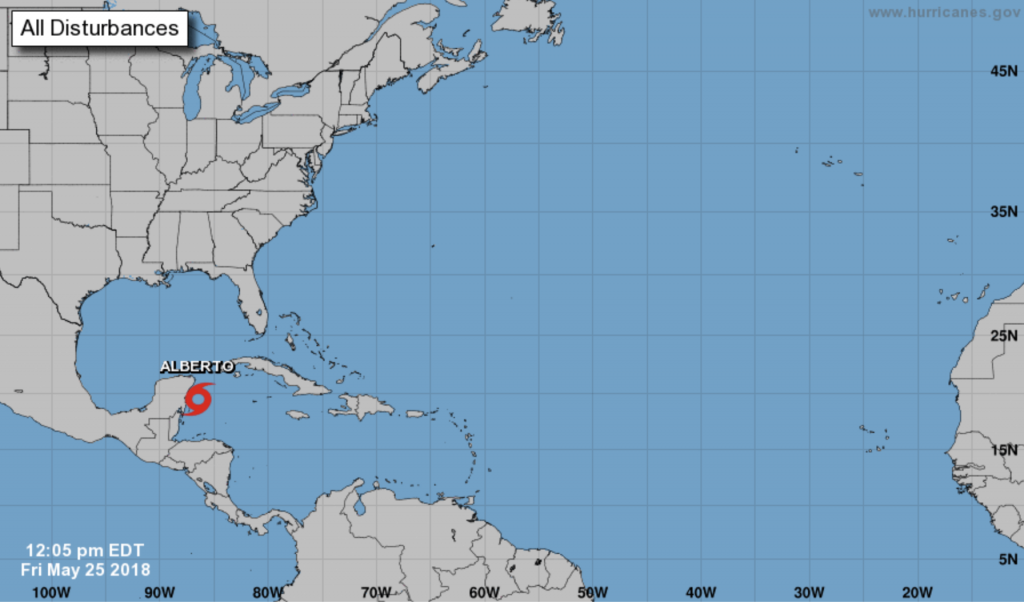 Map of Subtropical Storm Alberto by the Yucatan Peninsula