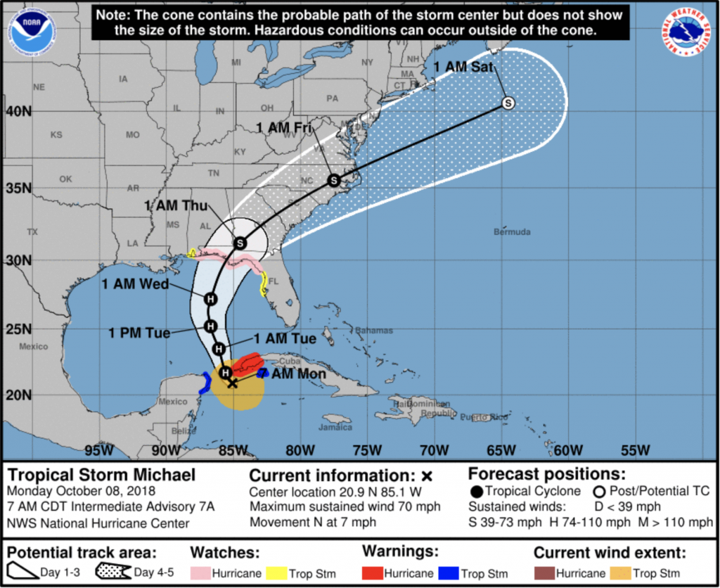Tropical Storm Michael 7 a.m. Oct. 8 map