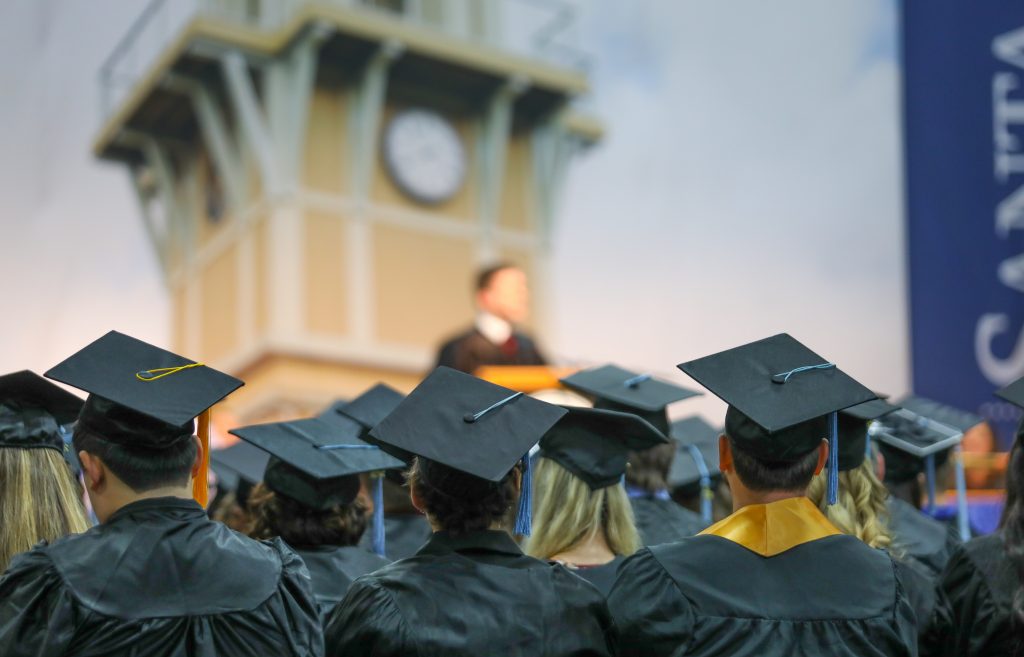 General view of graduates during commencement at Santa Fe College.