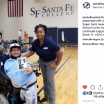 SF basketball presents an award to Robbie Lumpkins. SF Student Body President Alejandro Puga and SF Associate Athletic Director Richanna Lindo are pictured with Robbie.