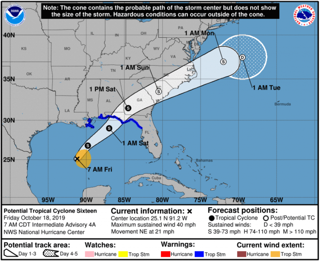 Projected path of potential tropical cyclone 16