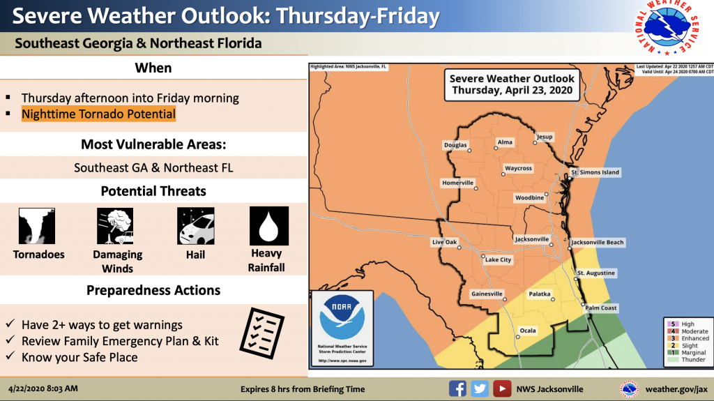 National Weather Service Alert showing an enhanced risk of storms for the SF service district Thursday into Friday