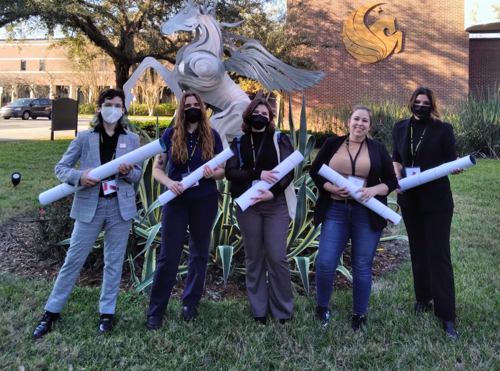 Lucas Demanuel-Thue Sara Pelgar Elizabeth Walker Amy Trask Daniella Rudolph outside the University of Central Florida after the RUE Conference