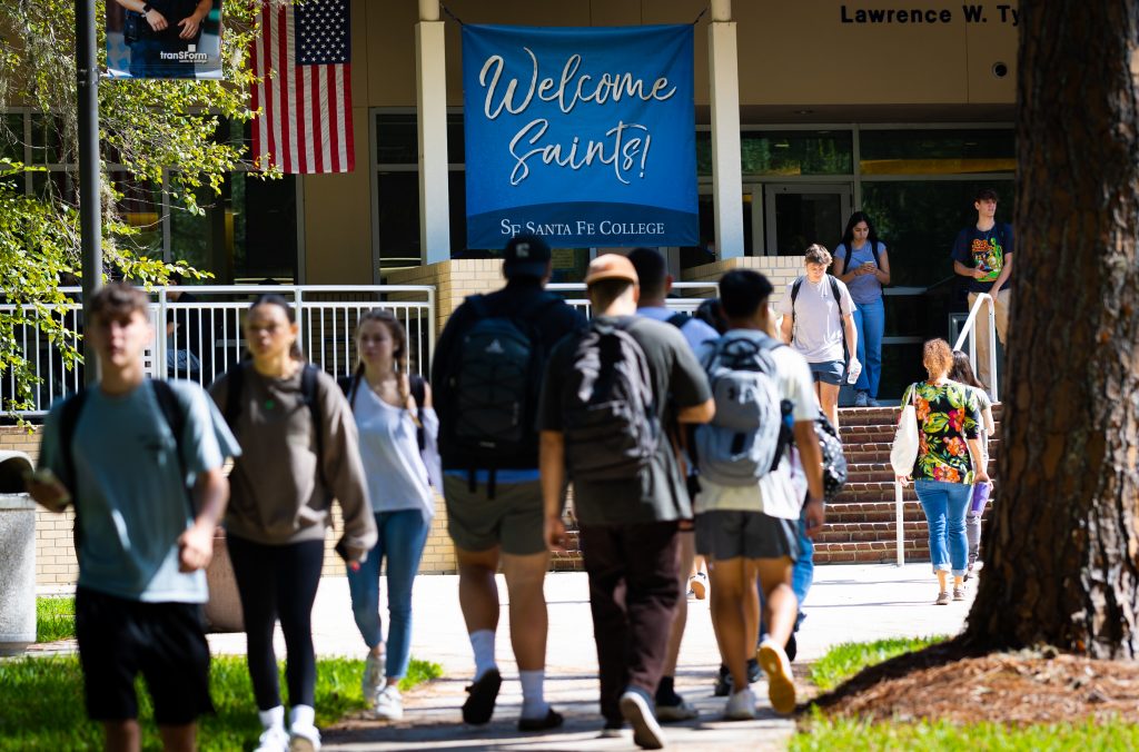 students walking on campus