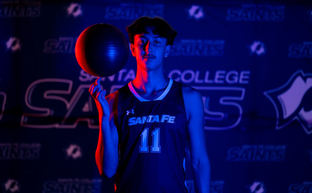 Santa Fe College Saints Men’s Basketball player Connor Morris spinning a basketball on their finger