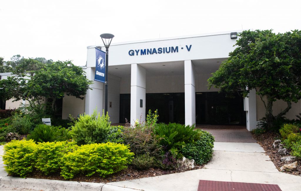 The front of the Santa Fe College Gymnasium (Building V) during the day.