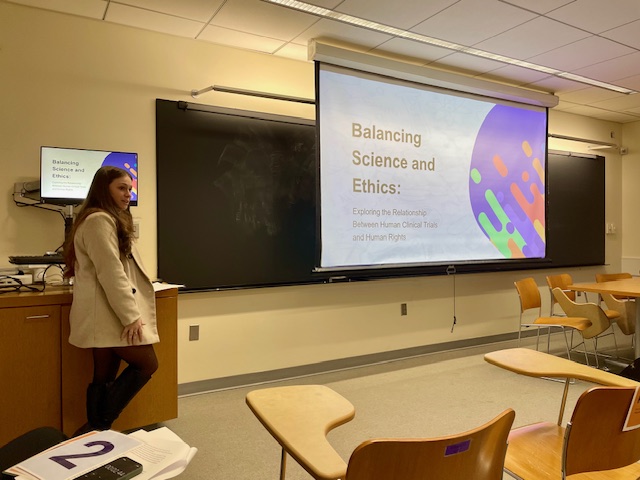 Santa Fe College student Coral DiMartino presenting at the Richard Macksey Undergraduate Research Symposium.