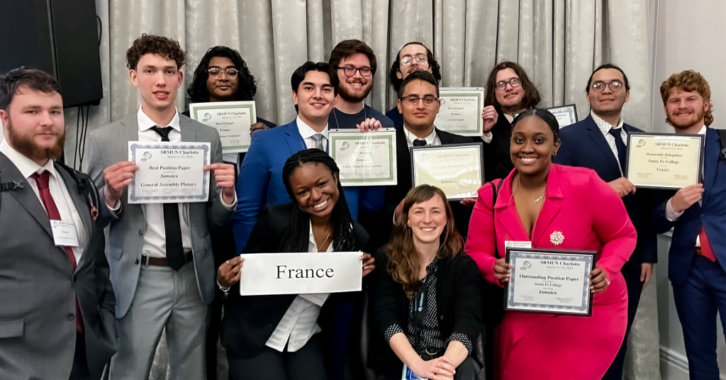 Santa Fe College's Model UN Team pose with certificates.