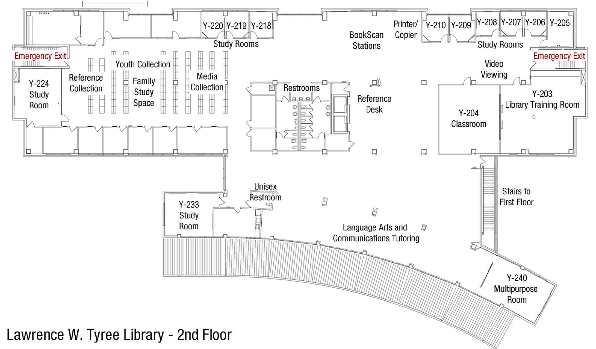 Lawrence W. Tyree Library Second Floor Plan