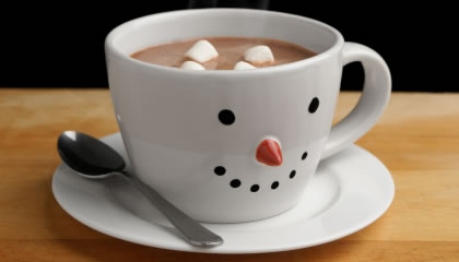 Hot chocolate in a snowman mug